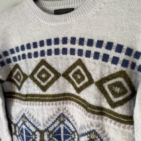 J. Crew Womens Gray Mohair Wool Crew Neck Geometric Nordic Sweater Sz S - Picture 3 of 6